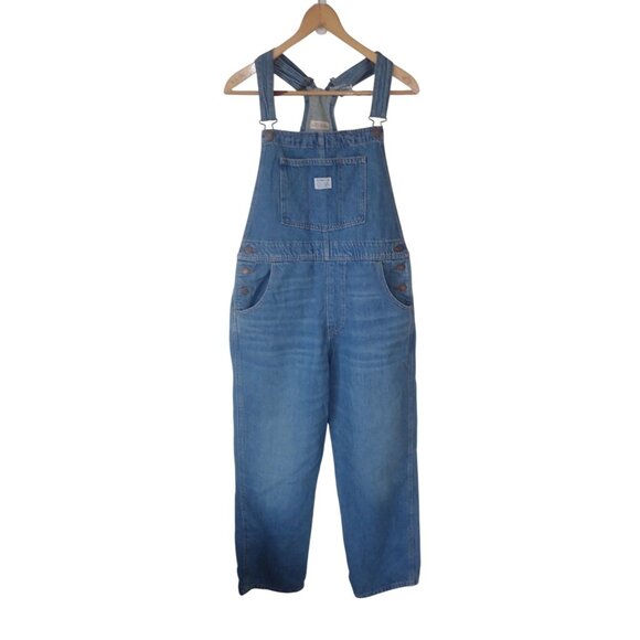Levis Womens L Denim Overalls Blue Jean Carpenter Bib Pockets Button Closure New - Picture 4 of 8